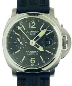 PAM 297 - Luminor GMT44mm Automatic in Steel on Black Rubber Strap with Black Dial