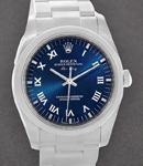 Airking 36mm in Steel with Smooth Bezel on Oyster Bracelet with Blue Roman Dial