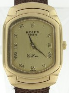 Cellini - Yellow Gold Domed Bezel - 25mm on Brown Strap - Champagne Roman Dial