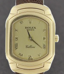 Cellini - Yellow Gold Domed Bezel - 25mm on Brown Strap - Champagne Roman Dial