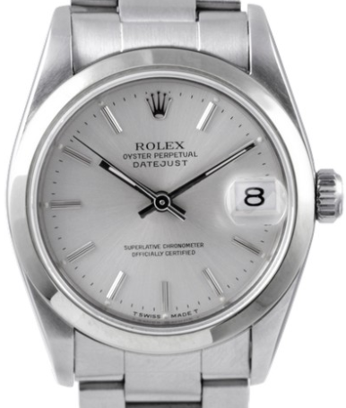 Date - 34mm -  Domed Bezel on Oyster Bracelet with Silver Stick Dial