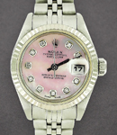 Datejust Ladies in Steel with White Gold Fluted Bezel on Steel Jubilee Bracelet with Pink MOP Diamond Dial