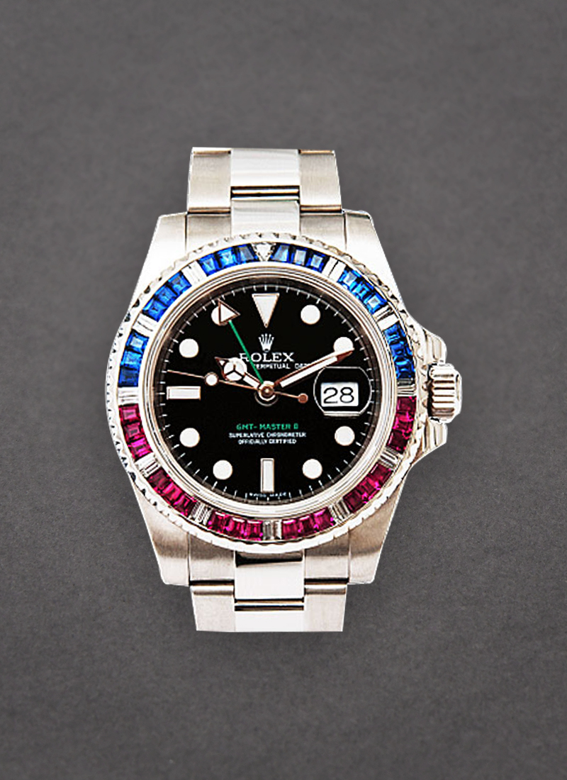 Pre-Owned Rolex GMT-Master II - Steel with Red and Blue custom Diamond Bezel