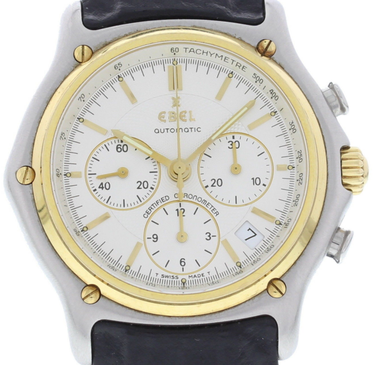 1911 Modulor Chronograph 41mm in Steel and Yellow Gold Bezel on Black Crocodile Leather Strap with Silver Dial