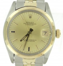 2-Tone Datejust 36mm with Yellow Gold Domed Bezel on Oyster Bracelet with Champagne Stick Dial