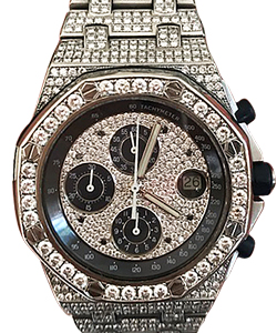 Royal Oak Chronograph in Steel with Custom Added Diamonds Bezel  on Steel Diamond Bracelet with Diamond Dial