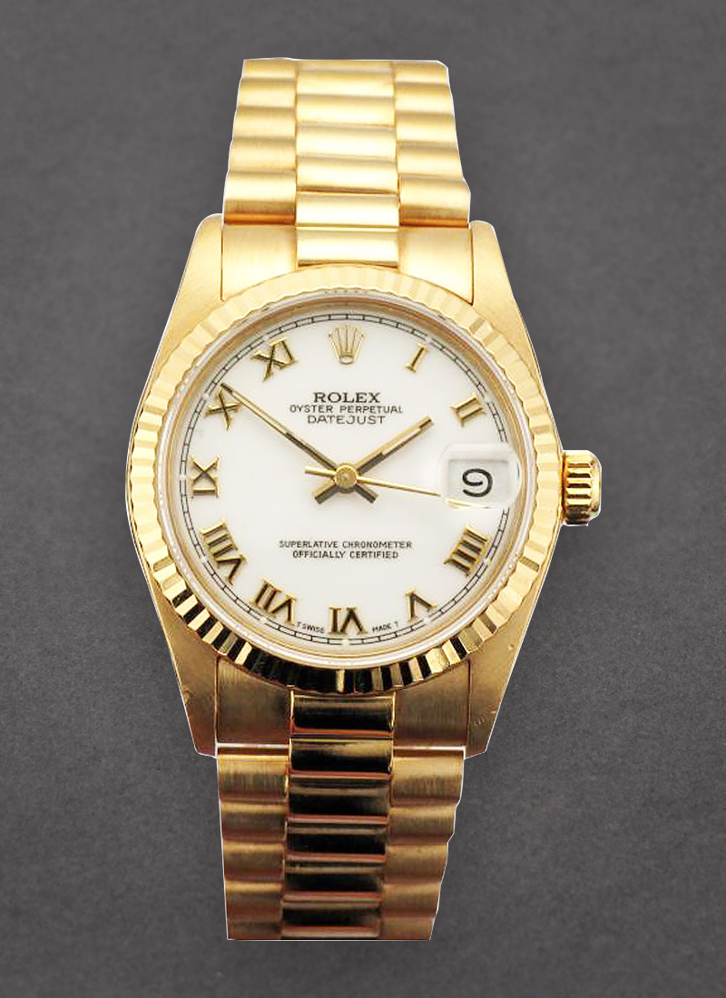 Pre-Owned Rolex Midsize President  31mm - Yellow Gold with Fluted Bezel