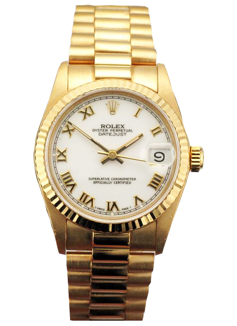 Pre-Owned Rolex Midsize President  31mm - Yellow Gold with Fluted Bezel