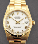 Midsize President  31mm - Yellow Gold with Fluted Bezel on President Bracelet with White Roman Dial