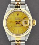 Lady's 2-Tone Datejust in Steel with Yellow Gold Fluted Bezel on Bracelet with Champagne Stick Dial