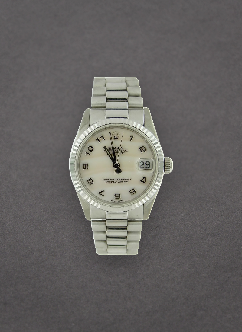 Pre-Owned Rolex Date Just Midsize President - White Gold with Fluted Bezel