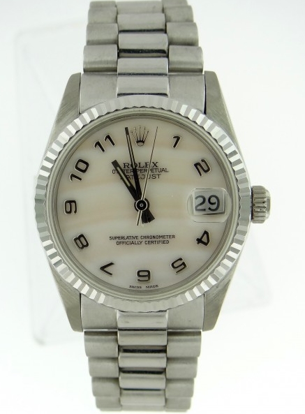 Pre-Owned Rolex Date Just Midsize President - White Gold with Fluted Bezel