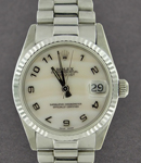 Date Just Midsize President - White Gold with Fluted Bezel on White Gold President Bracelet - White MOP Arabic Dial