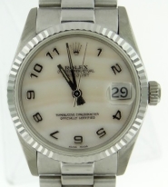 Date Just Midsize President - White Gold with Fluted Bezel on White Gold President Bracelet - White MOP Arabic Dial