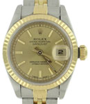 Lady's 2-Tone Datejust in Steel with Yellow Gold Fluted Bezel on Steel and Yellow Gold Jubilee Bracelet with Champagne Stick Dial