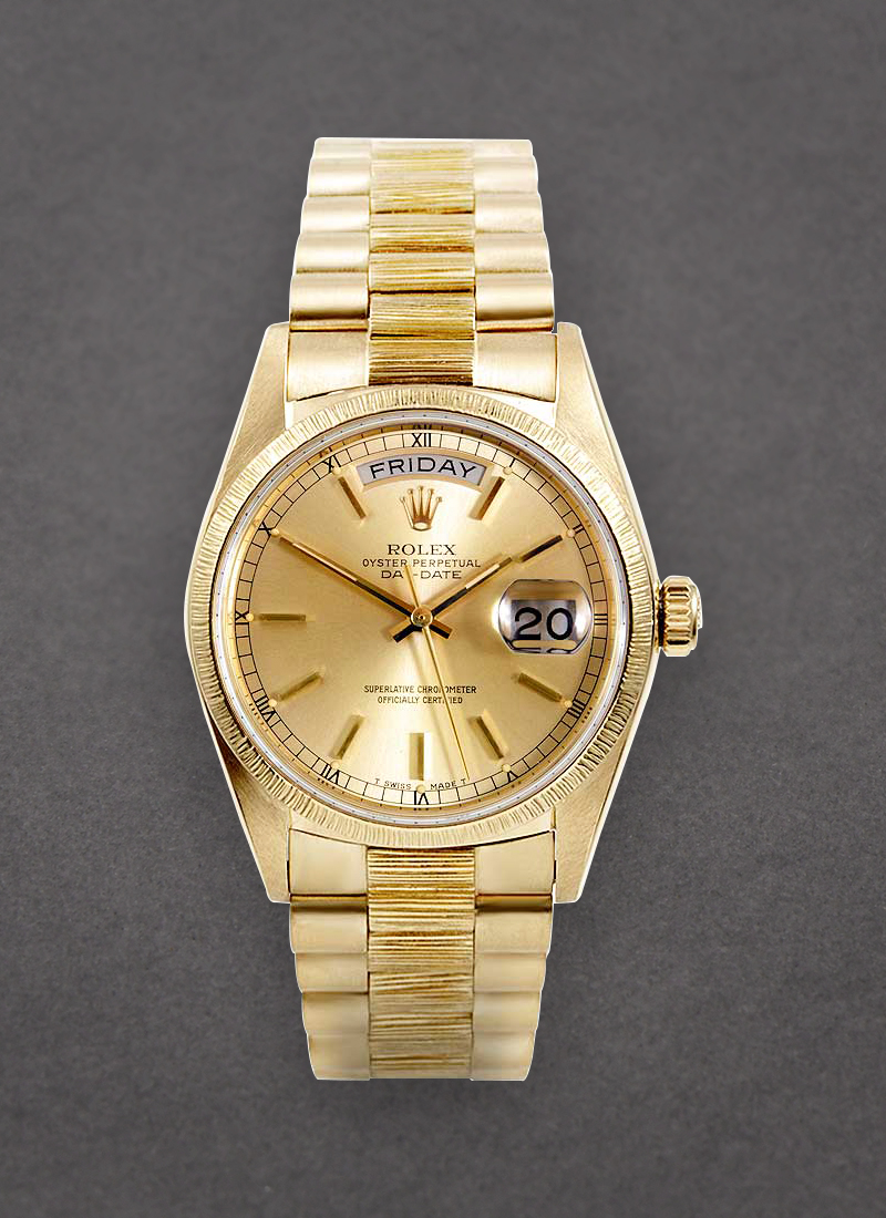 Pre-Owned Rolex Day-Date President 36mm in Yellow Gold with Bark Bezel