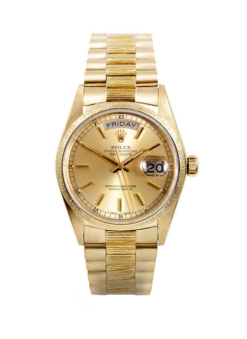 Pre-Owned Rolex Day-Date President 36mm in Yellow Gold with Bark Bezel