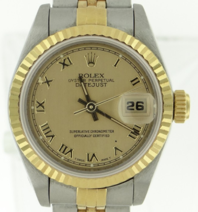 Datejust in Steel and Yellow Gold with Fluted Bezel on Steel and Yellow Gold Jubilee Bracelet with Champagne Roman Dial