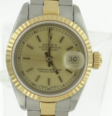 Ladies 2-Tone Datejust 26mm on Oyster Bracelet with Champagne Stick Dial
