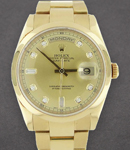 Day Date President 36mm in Yellow Gold with Domed Bezel On Oyster Bracelet with Champagne Diamond Dial