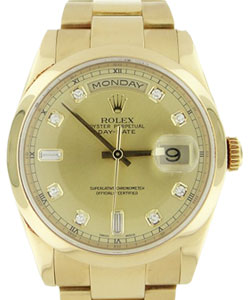 Day Date President 36mm in Yellow Gold with Domed Bezel On Oyster Bracelet with Champagne Diamond Dial