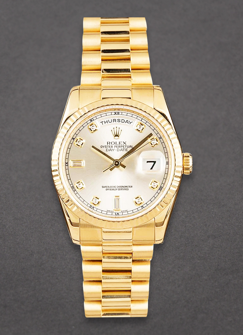 Pre-Owned Rolex Day-Date 36mm President in Yellow gold with Fluted Bezel