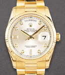 Day-Date 36mm President in Yellow gold with Fluted Bezel on President Bracelet with Silver Diamond Dial