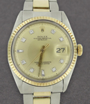 Men's 2-Tone Datejust 36mm with Yellow Gold Fluted Bezel on Oyster Bracelet with Champagne Diamond Dial