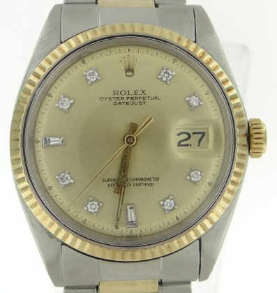 Men's 2-Tone Datejust 36mm with Yellow Gold Fluted Bezel on Oyster Bracelet with Champagne Diamond Dial
