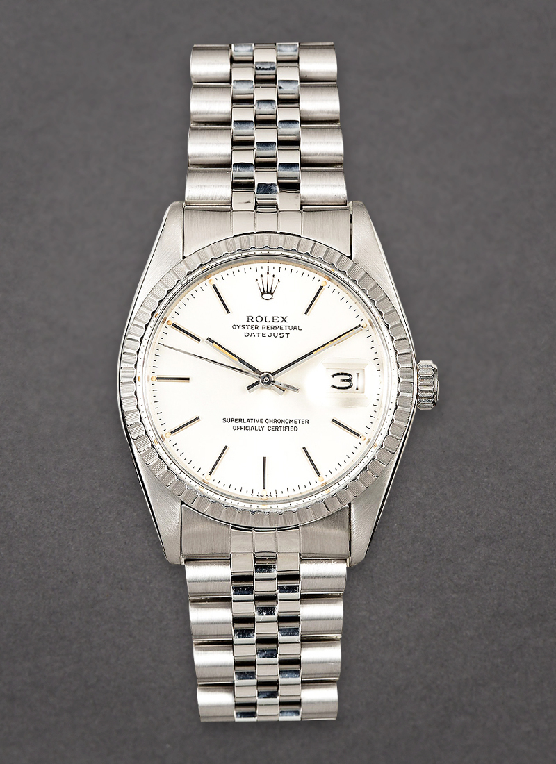 Pre-Owned Rolex Datejust 36mm in Steel with Engine Turned Bezel