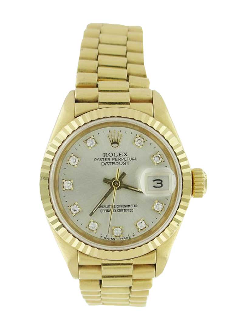 Pre-Owned Rolex Date Just President in Yellow Gold with Fluted Bezel
