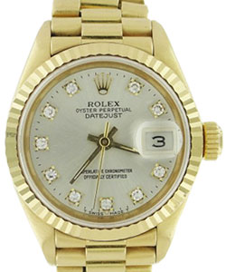Date Just President in Yellow Gold with Fluted Bezel on Yellow Gold President Bracelet with Silver Diamond Dial