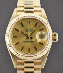 Datejust Ladies President in Yellow Gold with Fluted Bezel on President Bracelet with Champagne Stick Dial