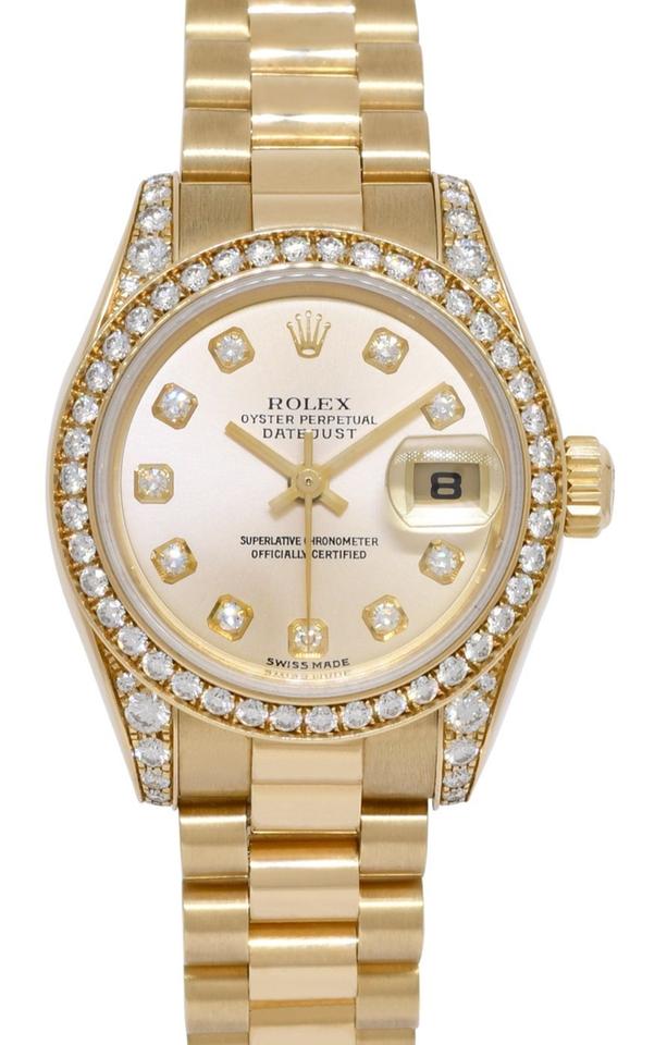 President Ladies in Yellow Gold with Diamond Bezel and Lugs on Yellow Gold President Bracelet with Champagne Diamond Dial