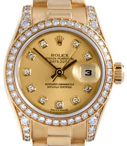 President Ladies in Yellow Gold with Diamond Bezel and Lugs on Yellow Gold President Bracelet with Champagne Diamond Dial