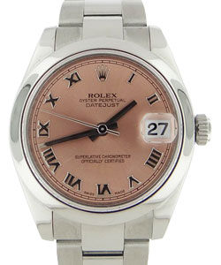 Mid Size 31mm Datejust in Steel with Domed Bezel on Oyster Bracelet with Salmon Roman Dial