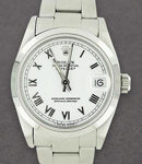 Mid Size Datejust 31 in Steel with Smooth Bezel on Oyster Bracelet with White Roman Dial