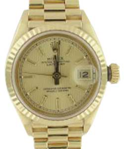 Datejust Ladies President in Yellow Gold with Fluted Bezel on President Bracelet with Champagne Tapestry Stick Dial