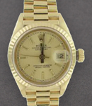 Datejust Ladies President in Yellow Gold with Fluted Bezel on President Bracelet with Champagne Tapestry Stick Dial