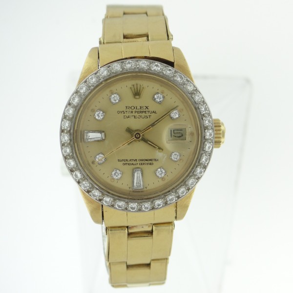 Pre-Owned Rolex Ladies Datejust in Yellow Gold with Diamond Bezel