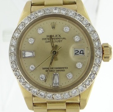 President Datejust in Yellow Gold with Diamond Bezel on President Bracelet with Champagne Diamond Dial