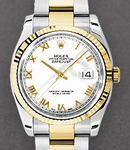 Datejust 36mm in Steel with Yellow Gold Fluted Bezel on Oyster Bracelet with White Roman Dial