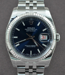 Datejust 36mm with White Gold Fluted Bezel on Jubilee Bracelet with Blue Luminous Dial