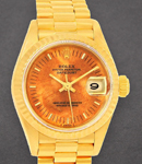 President 25mm Automatic in Yellow Gold with Fluted Bezel on Yellow Gold President Bracelet with Wooden Stick Dial