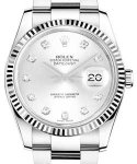 Datejust 36mm in Steel with White Gold Fluted Bezel on Oyster Bracelet with Silver Diamond Dial