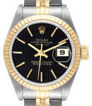 Ladys 2-Tone Datejust in Steel with Yellow Gold Fluted Bezel on Steel and Yellow Gold Jubilee Bracelet with with Black Tapestry Stick Dial