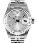 Datejust Ladies 26mm in Steel with White Gold Fluted Bezel on Jubilee Bracelet with Silver stick Dial