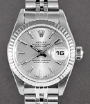 Datejust Ladies 26mm in Steel with White Gold Fluted Bezel on Jubilee Bracelet with Silver stick Dial