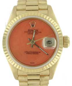 Ladies President in Yellow Gold with Fluted Bezel on Yellow Gold President Bracelet with Orange Dial
