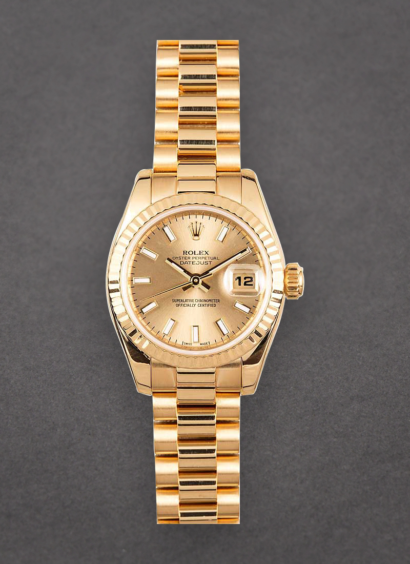 Pre-Owned Rolex Ladies 26mm President in Yellow Gold with Fluted Bezel